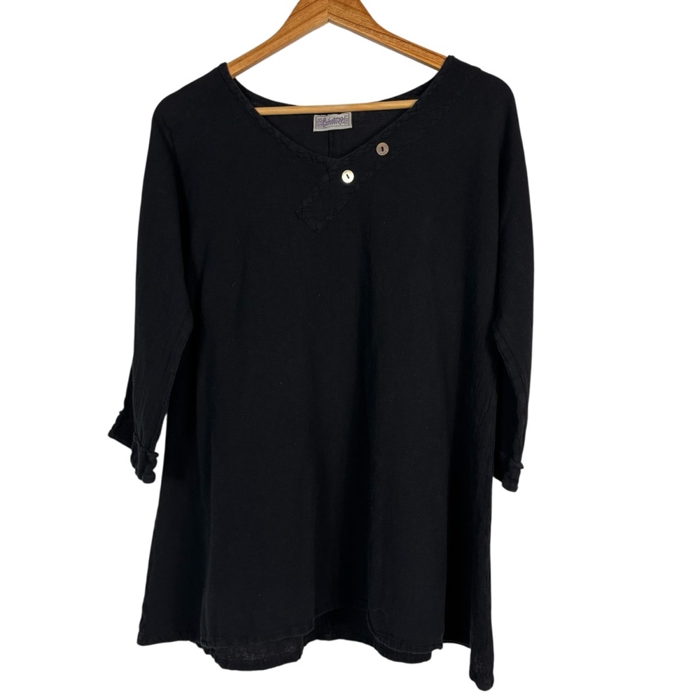 Cottonways Women's Black Tunic Top 100% Cotton Gauze Blouse Buttons Size 1 S/M